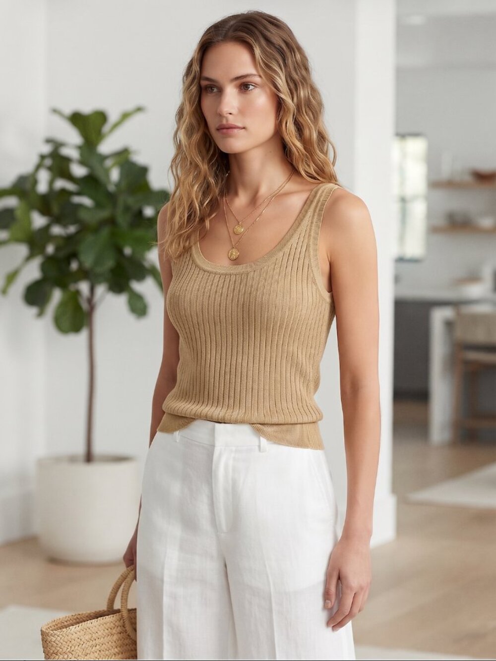 NWT Lauren Ralph Lauren Ribbed Knit Linen Blend Tank Top- M- MSRP $110